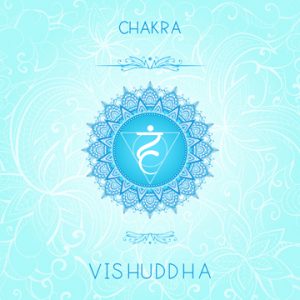 Vector illustration with symbol chakra Vishuddha on ornamental b